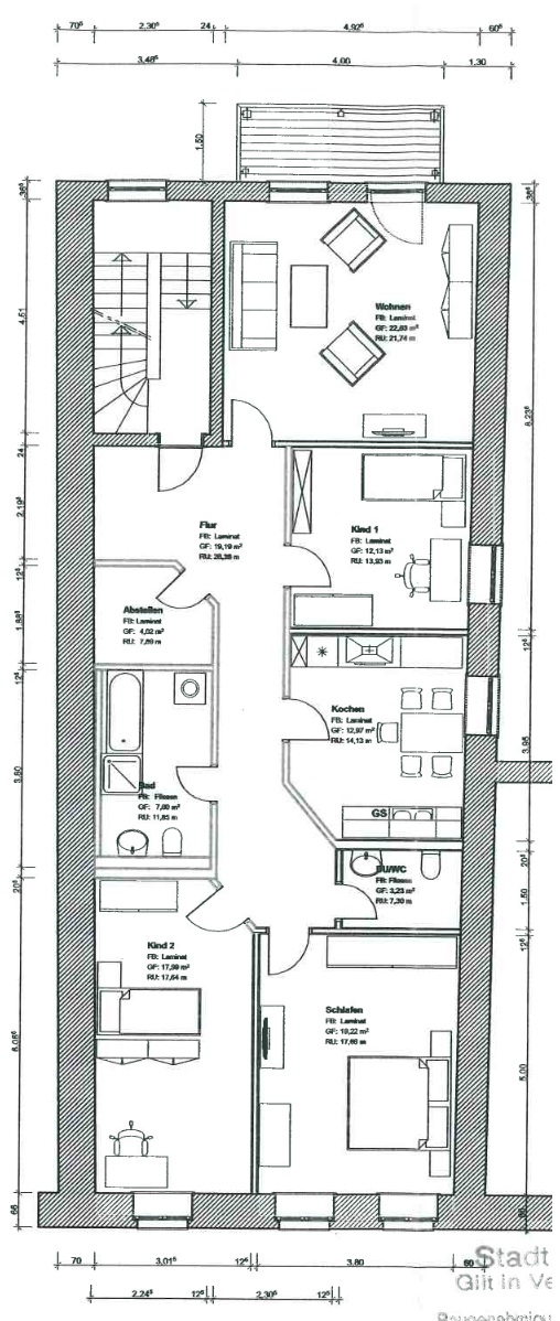 Grundriss OG Mehrfamilienhaus Freiberg