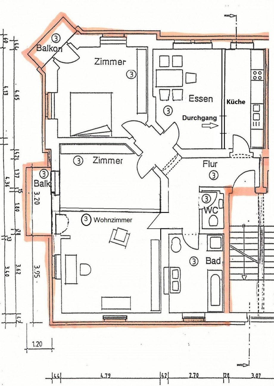 Grundriss WE 03 im 1. OG Etagenwohnung Dresden